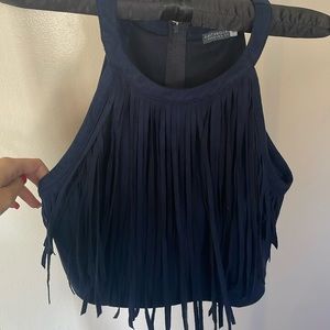 Earthbound trading co , navy fringe cop top